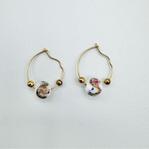 Gold Toned Glass Bead Hoop Earrings